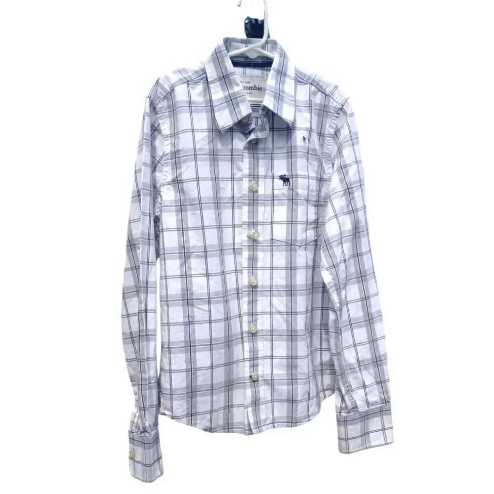 Abercrombie gray plaid button down long sleeve shirt boys